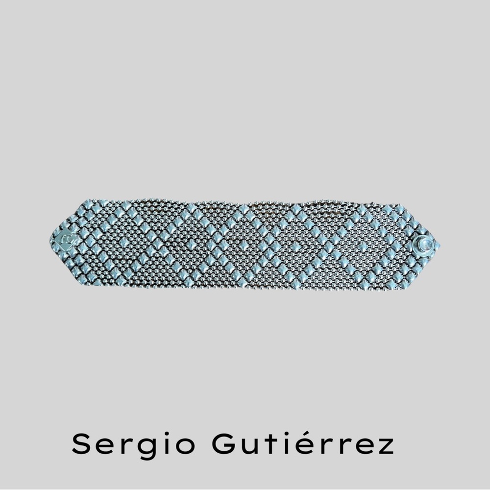 SERGIO GUTIÉRREZ LIQUID METAL DIAMOND MESH BRACELET IN CHROME COLOR - 7” LONG